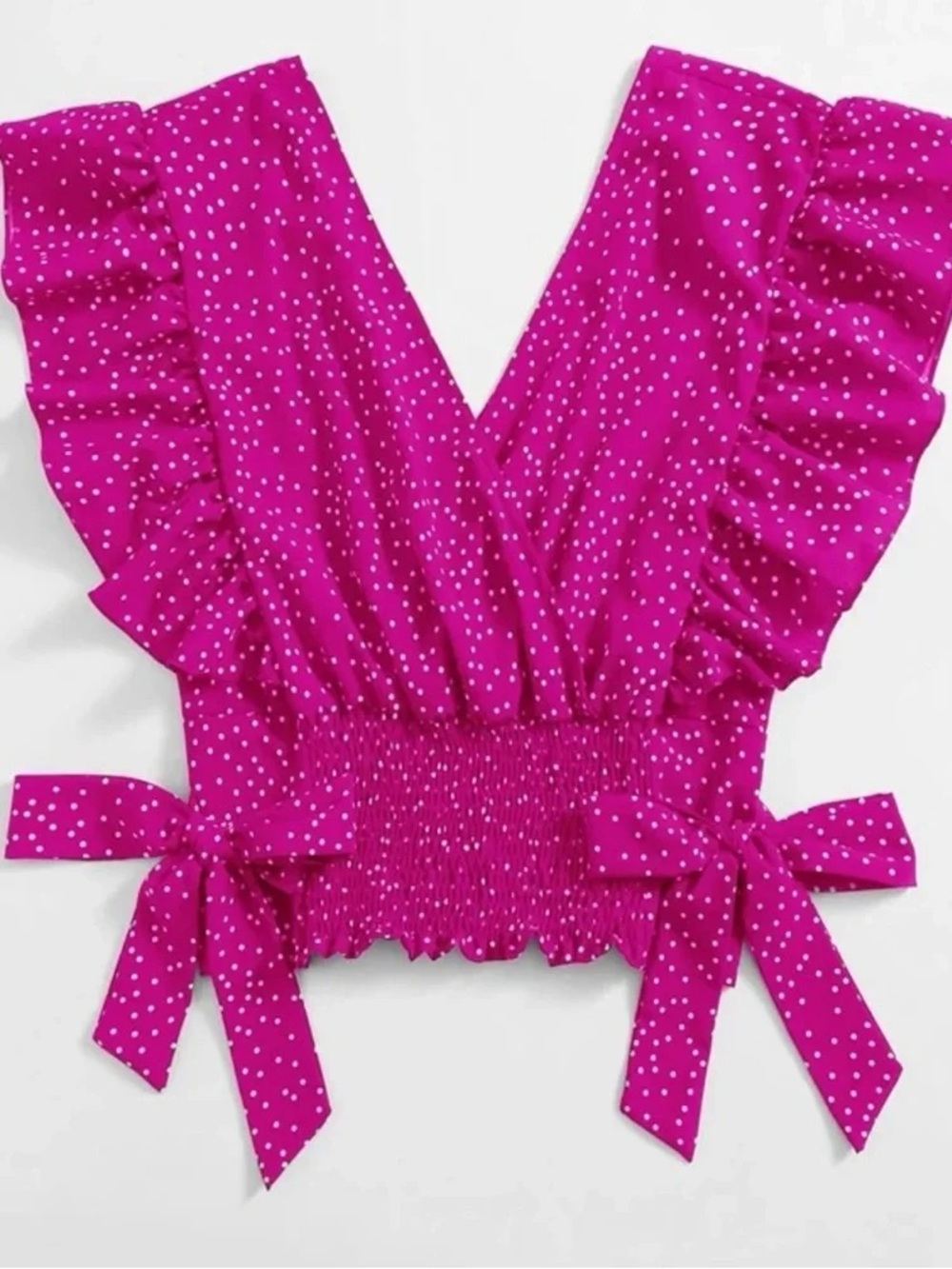 Pink Polka Dot Ruffle Tie-Waist Crop Top Small